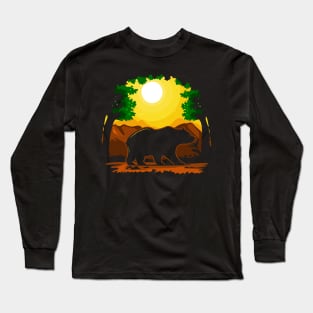 The bear is walking in the forest at night Long Sleeve T-Shirt